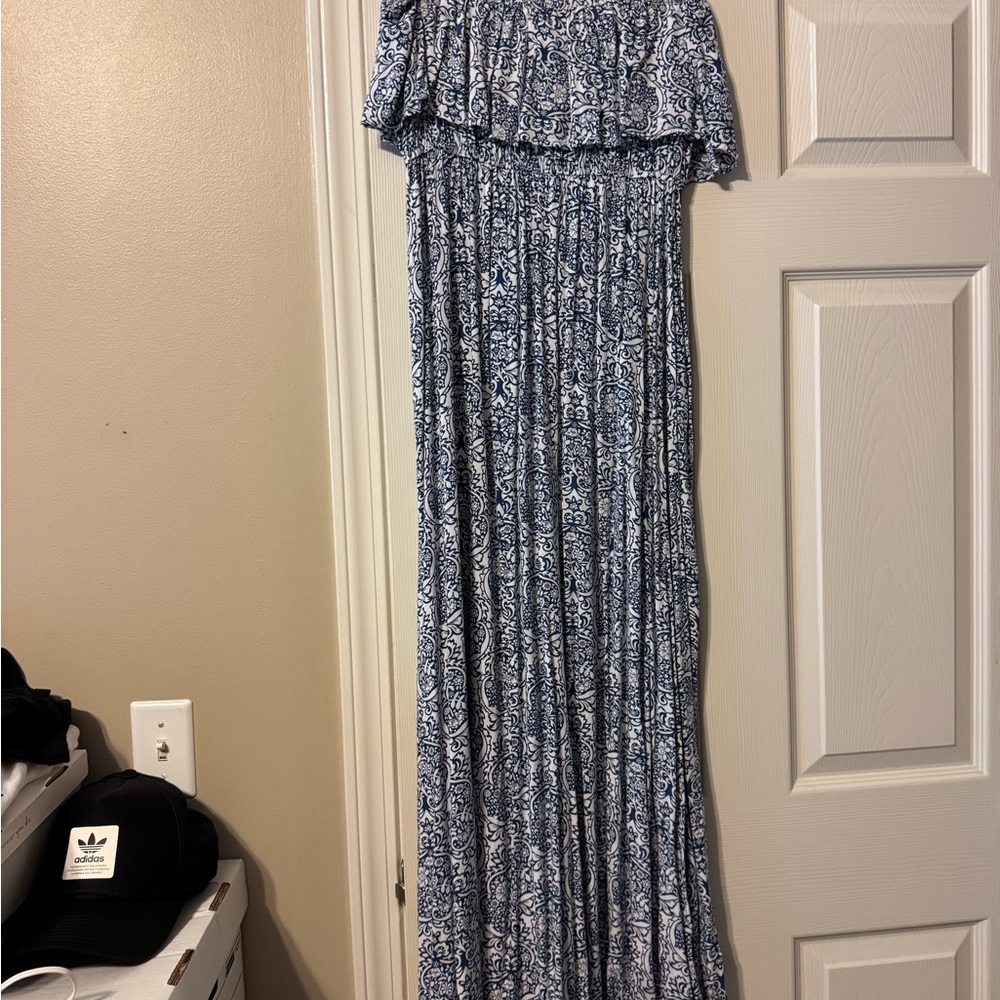 Yidarton Blue and White Floral Dress